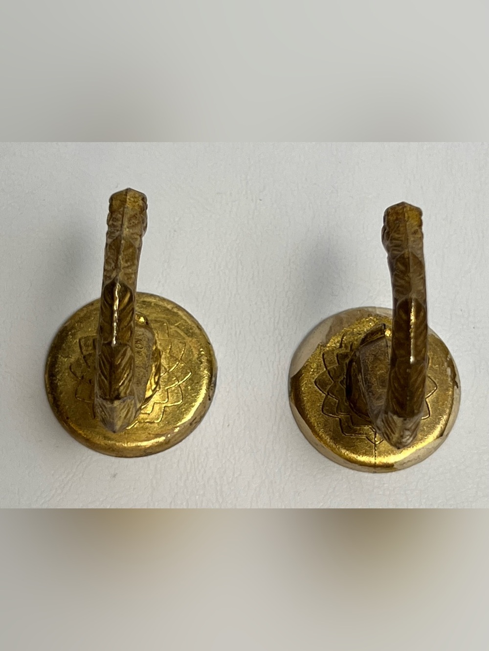 Lot Of 2 VTG Solid Brass Wall Hooks Japan Decorative Engraved Textured